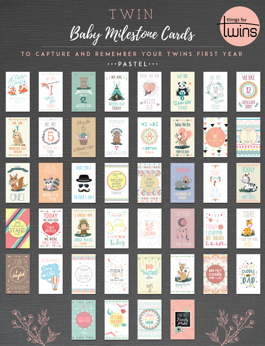 twin milestone cards pastel collection
